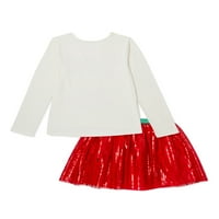 Vrijeme za odmor djevojke božićna grafička majica s dugim rukavima i set odjeće za suknu od tila, 2-komad, veličine 4-18