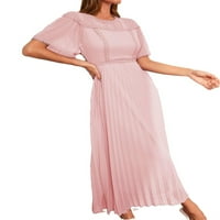 Elegantna jednobojna haljina A kroja s okruglim vratom i kratkim rukavima U nježno ružičastoj boji, Ženske haljine