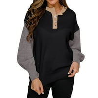 Ženski modni džemperi s krpicama, labavi vrhovi s dugim rukavima, pulover, pleteni džemper, pulover za žene, pulover, džemper u crnoj