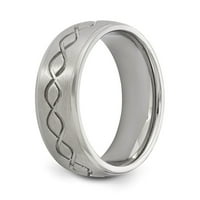 Zaručnički prsten od bijelog nehrđajućeg čelika s rebrastim spiralnim dizajnom, brušenim i poliranim rubom