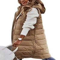Ženska jakna prsluk kaput bez rukava s kapuljačom na vratu prsluk vrećasta gornja odjeća kardigan Zimska topla bež