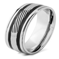 Obalni nakit prsten s utorima od nehrđajućeg čelika s crnim prugama
