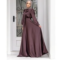 Ženska ležerna muslimanska duga haljina s dugim rukavima s tankim strukom, opasana pojasom s patentnim zatvaračem na leđima
