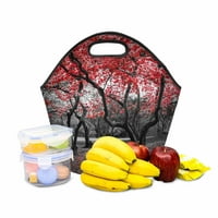 Neoprenska torba za ručak crvena cvjetna stabla cvjetaju u crno-bijelom krajoliku torba za ručak izolirana neoprenska posuda za hranu