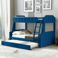 Twin preko punog tapeciranog kreveta na kat s kovčegom, gumb za dječju spavaću sobu, plava