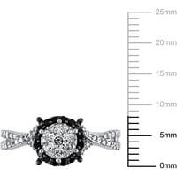 Carat T.W. Crno -bijeli dijamant 10kt bijeli zlatni cvijet halo prsten