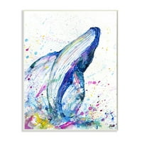 Stupell Industries Šareni oceanski morski kitovi životinjski akvarel Slikanje zidne ploče Marc Allante
