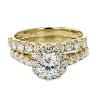 Set dijamantnih prstenova od žutog zlata 14k svadbeni svadbeni set od 2,00 karata 3-4 karata U središnjem Halo stilu