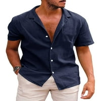 Muška majica s reverom, ljetne košulje, bluza na kopčanje, svečana majica, ležerna majica kratkih rukava, tamnoplava, 2-inčna