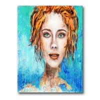 DesignArt 'Žensko lice s crvenom kosom i zelenim očima' Moderno platno zidno umjetnički tisak