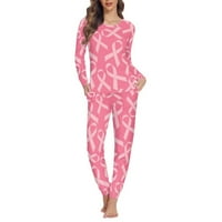 Ažurirana zimska blagdanska pidžama za žene mekana udobna termalna odjeća za slobodno vrijeme ružičaste vrpce za borbu protiv raka