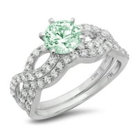 1. dijamant okruglog reza s imitacijom zelenog dijamanta od bijelog zlata od 14 karata s naglascima vjenčani set od 9,5 dolara