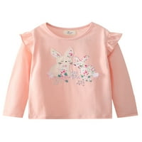 Dječja majica s printom životinja, široka Bluza, Slatki vrhovi, široke majice s volanima, ružičasta majica od 4 godine