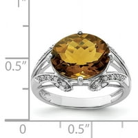 Dijamantni i kvarcni prsten u boji viskija od čistog srebra s Rodijumskom završnom obradom