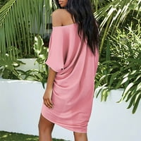 Haljine za žene ljetne Ležerne kratke rukave s jednim ramenom Ženska a-linija jednobojna plaža ružičasta haljina nepravilnog oblika;