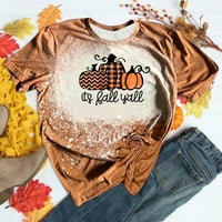 Ženske majice s prevelikim uzorkom za Dan zahvalnosti, modne majice s okruglim vratom, majice kratkih rukava, bluze, vrhovi narančaste