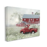 Stupell Crveni kamion cvjetna seoska livada transportna galerija slika omotano platno tiskanje zidne umjetnosti