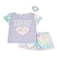 Btween Girl's Tie-Dye Weekend Mode Pijama Shorts Set s besplatnim odgovarajućim kosom Scrunchie, 2-komad, veličine 7-12
