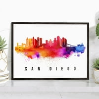 Pera Print Obzor San Diega kalifornijski poster, slika gradskog pejzaža San Diego Poster bez okvira, kalifornijski poster San Diego,
