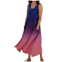 Ženska ljetna ležerna Haljina Bez rukava s printom i okruglim dekolteom u ljubičastoj boji