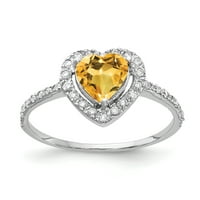 Prsten od citrina i dijamanta u obliku srca od bijelog karatnog zlata