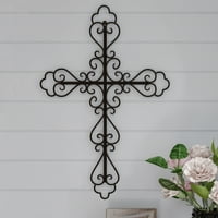 Metalni zidni križ s ukrasnim fleur de lis dizajn- Rustikalni ručno izrađeni vjerski zidni umjetnost za dekor u dnevnoj sobi, spavaća