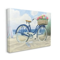 Stupell Industries Bike s cvjetnom košaricom Beach Blue Nautical slikanje platno zidni umjetnički dizajn James Wiens, 24 30