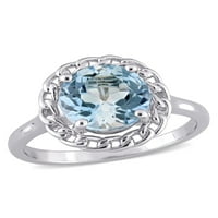 Ženski prsten od 3 karatnog prstena od nebesko plavog topaza od srebra s pletenicom od nebesko plavog srebra