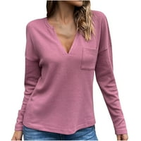 Topovi za žene Rasprodaja Ženska Moda jesen-zima jednobojni pulover s džepom dugih rukava majica s izrezom u obliku slova A