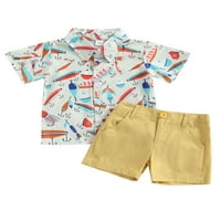 Ljetni setovi odjeće za dječake u donjem rublju, pamučna košulja kratkih rukava s uzorkom + jednobojne kratke hlače, u dobi od 1