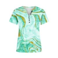 Radne bluze za žene, modne košulje kratkih rukava i košulje u obliku gumba, modne ljetne ženske tunike s mramornim printom, zelene