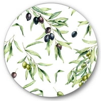 Dizajnerska umjetnost crne i zelene masline s maslinovim grančicama i lišćem - disk od 23