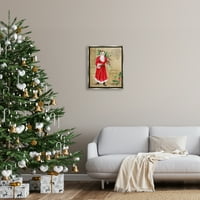 Vintage Djed Božićnjak Vintage Božićni Poštanski dizajn sjajno sivo uokvireno platno, zidna umjetnost, 16.20