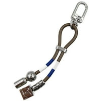 Autentificirani rabljeni privjesak za ključeve od kože metalik siva plava bijela