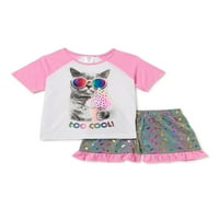 Majica za spavanje kratkih rukava i kratke hlače za djevojčice pidžama Set od 2 komada veličine 4-16