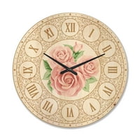 DesignArt 'Tri ružičaste ruže shabby chic vintage' moderni drveni zidni sat