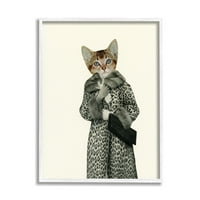 Stupell Industries Glam leopard uzorak Vintage kaput Fashion Cat Framed Wall Art, 20, dizajn Cassia Beck