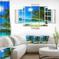 DesignArt 'prozor otvoren za plažu s palmi' metal zidna umjetnost