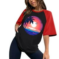 Ženske košulje s printom havajske kokosove palme, bluza s okruglim vratom i kratkim rukavima