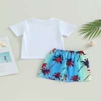 Ljetna odjeća za dječake, Majice kratkih rukava s okruglim vratom s džepovima i elastičnim pojasom, kratke hlače za plažu s printom