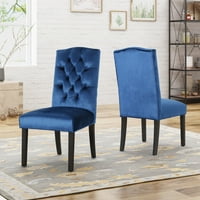 Moderne baršunaste stolice za blagovanje od 2 komada, Mornarsko plava, tamno smeđa