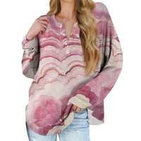 Ženske majice dugih rukava s mramornim printom s ovratnikom na kopčanje nova bluza Casual modna odjeća vruće ružičaste boje;