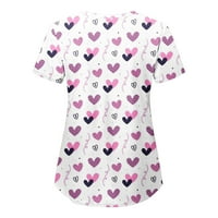 Bluze s kratkim rukavima s grafičkim printom, ljetni vrhovi s dekolteom u obliku slova H, ženske ljubičaste boje