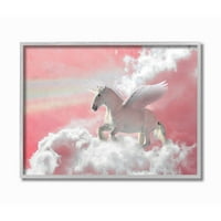 Stupell Industries Unicorn Sky Pink Rainbow Kids Dizajn uokvirene zidne umjetnosti Ziwei Li