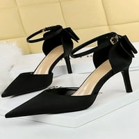 ; / Ženske sandale s visokom potpeticom, model sandale s remenom za gležanj, pumpice s mašnom, večernje vjenčane cipele, crne 6,5