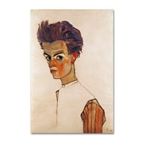 Likovna umjetnost s potpisom autoportret u prugastoj košulji na platnu Egona Schielea