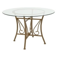 Okrugli stakleni blagovaonski stol od 45 s metalnim okvirom od brušenog zlata