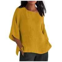 Ženska ljetna modna majica s izrezom i kratkim rukavima u obliku slova u, jednobojne Ležerne široke osnovne tunike, vrhovi, žuti