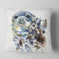 DesignArt Blue Marine Seal akvarel - Suvremeni jastuk za bacanje životinja - 16x16